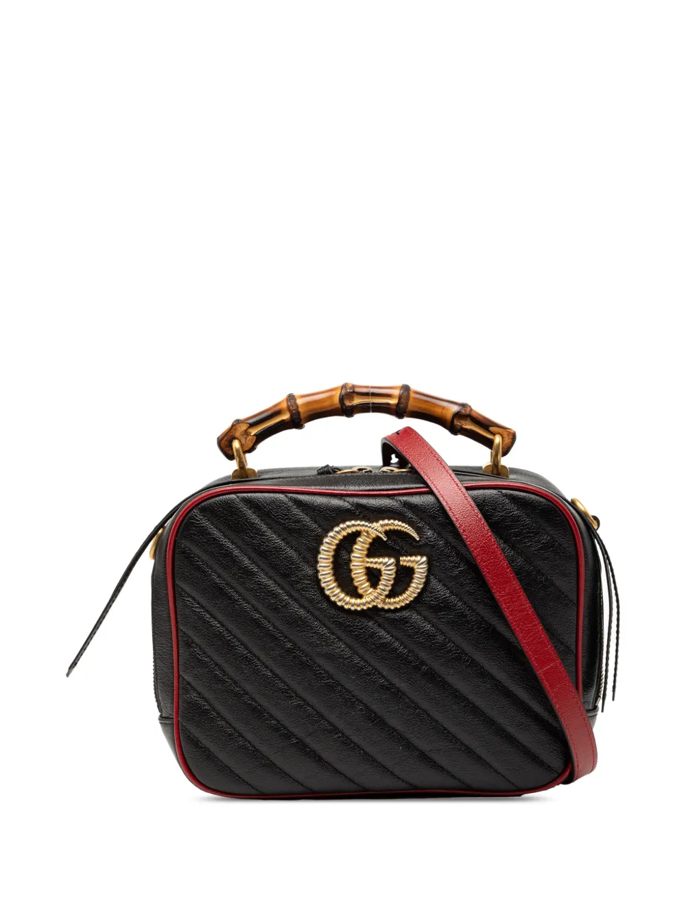 Gucci Pre-Owned Borsa a tracolla GG Marmont piccola in pelle matelassé con motivo diagonale e manico in bambù 2016-2025 - Nero