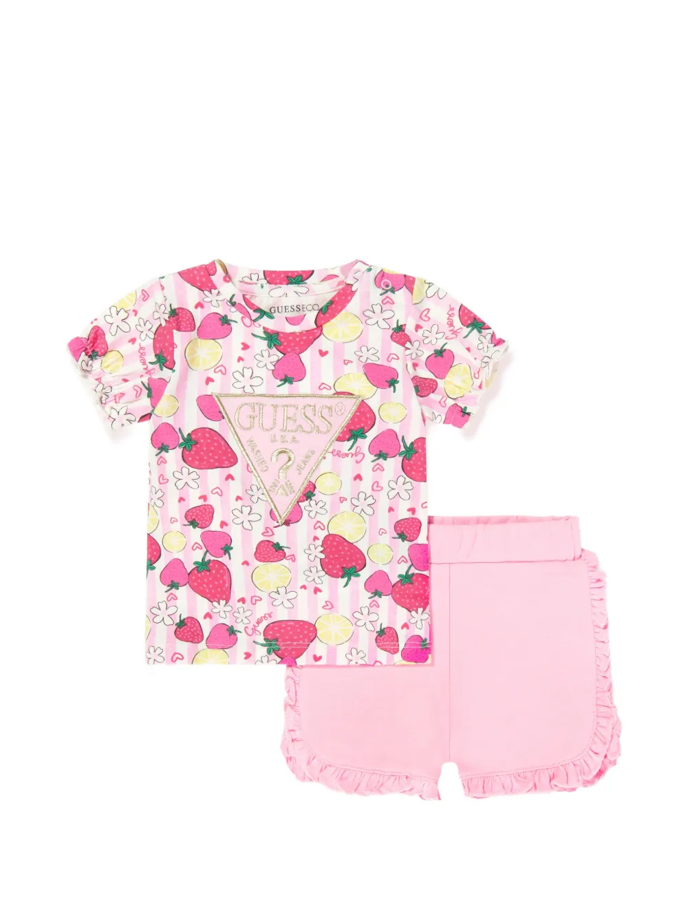 guess kids striped strawberry-print shorts set (set of two) - Rosa