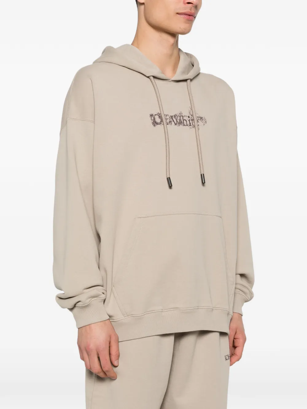 Off-White Hoodie met geborduurde bloemen Grijs