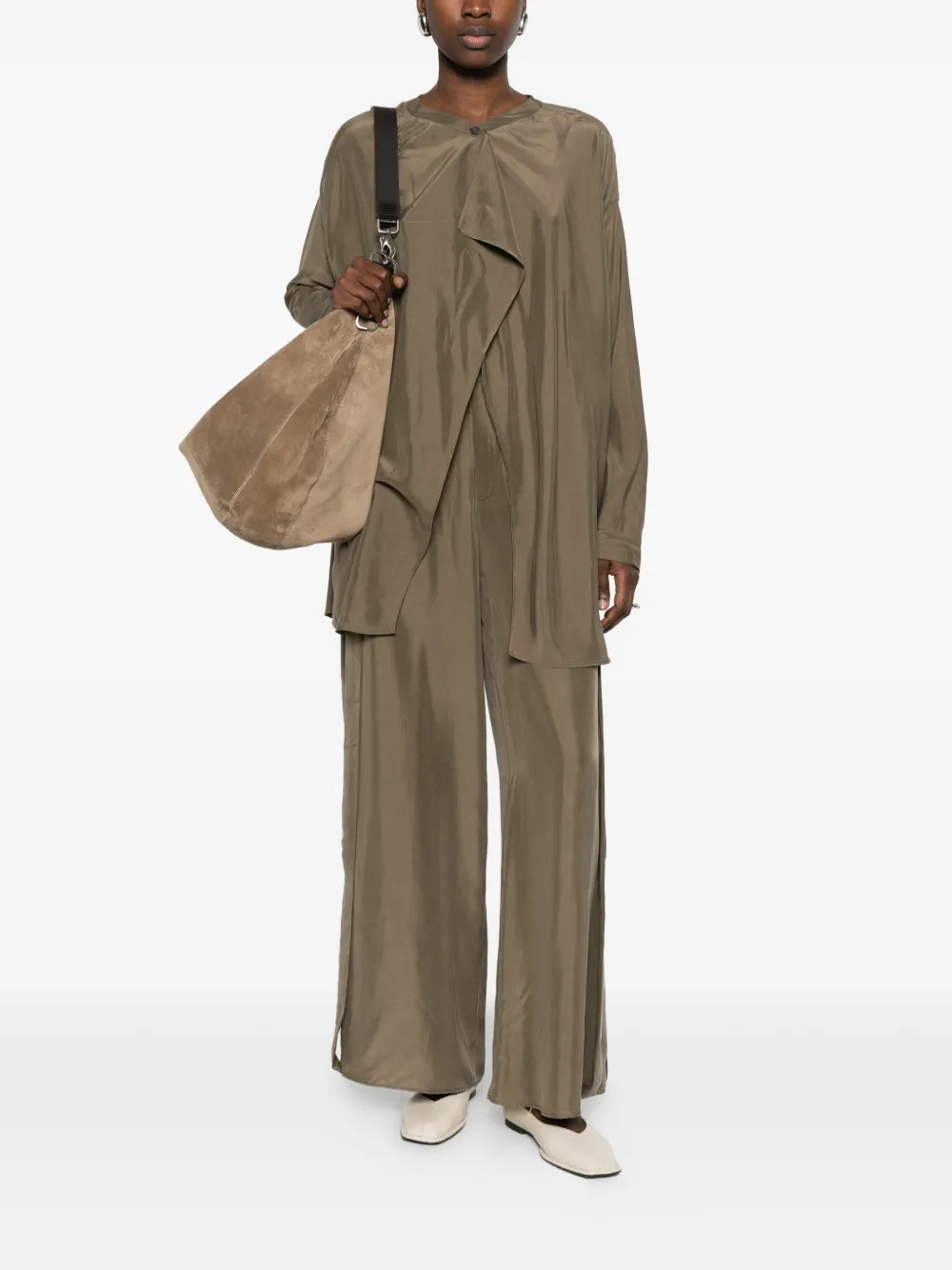  Ruohan Noro Collarless Drape Shirt - Green 