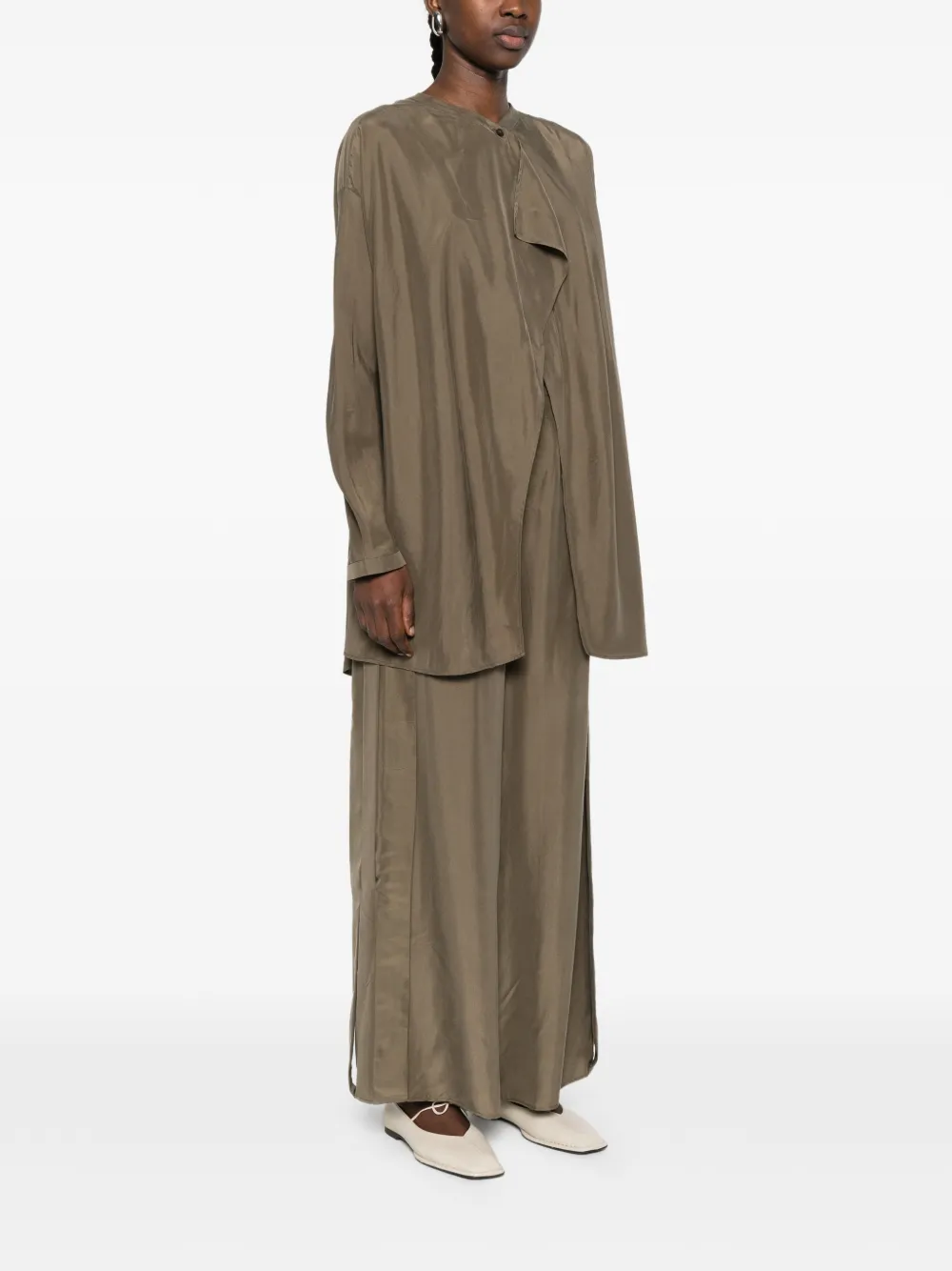  Ruohan Noro Collarless Drape Shirt - Green 