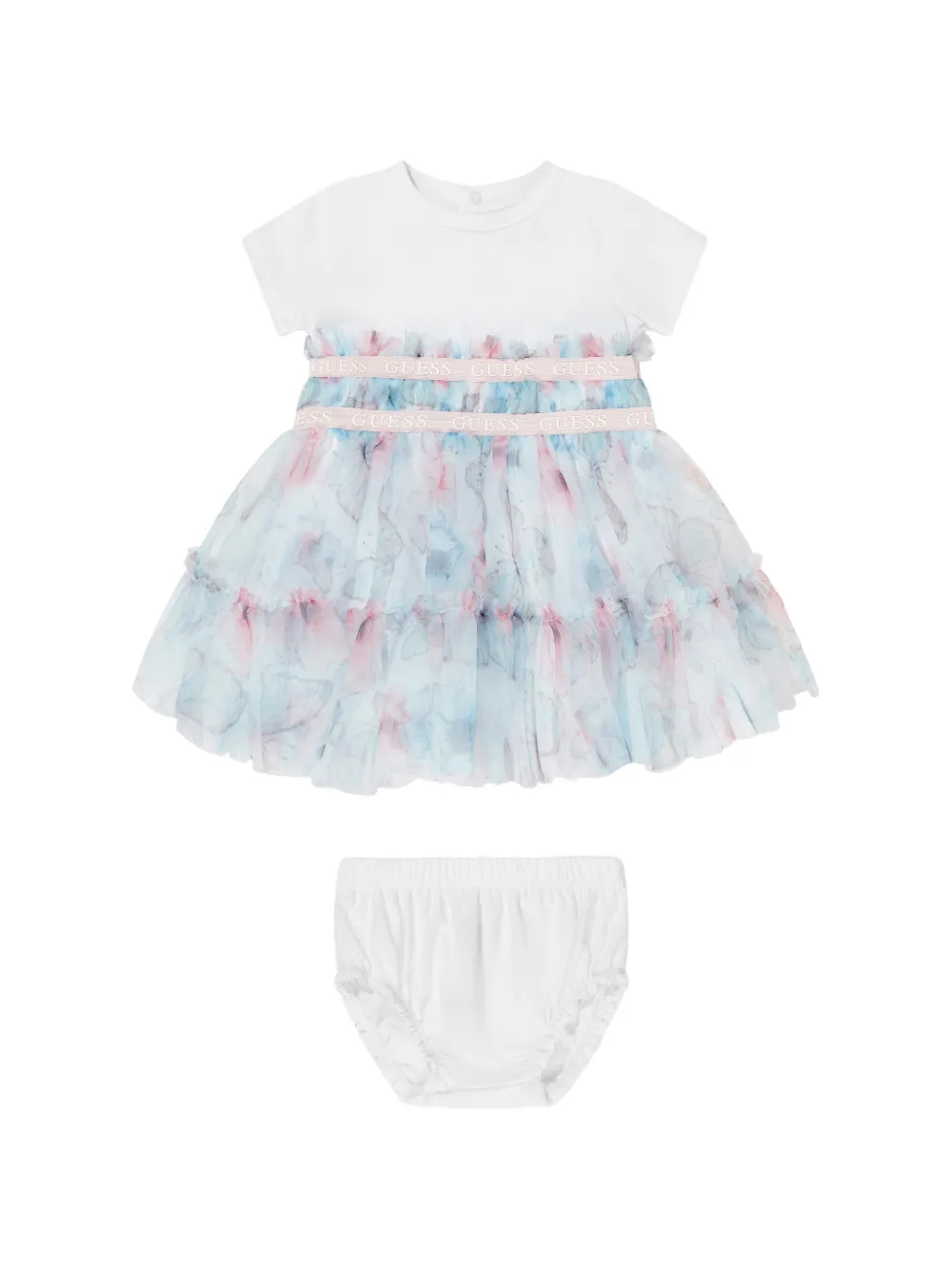 guess kids ruffled butterfly-print dress - Bianco