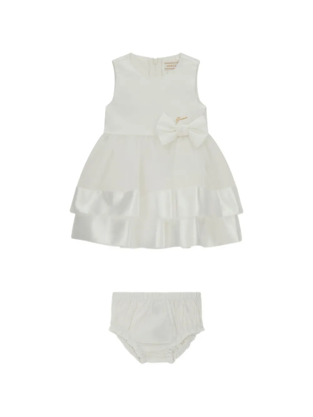 guess kids bow-embellished tiered dress - Bianco