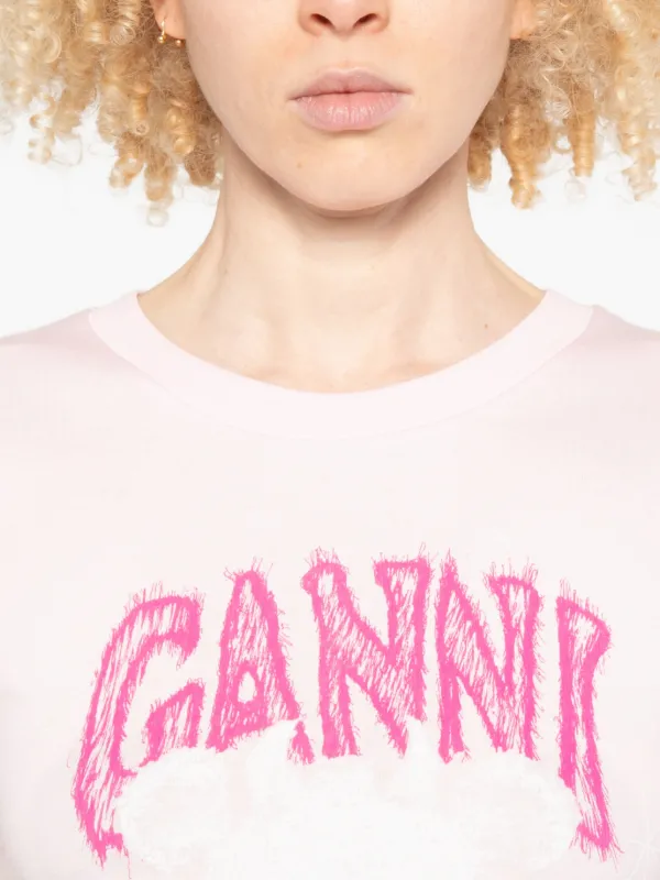 GANNI graphic-print Jersey T-shirt | Pink | FARFETCH