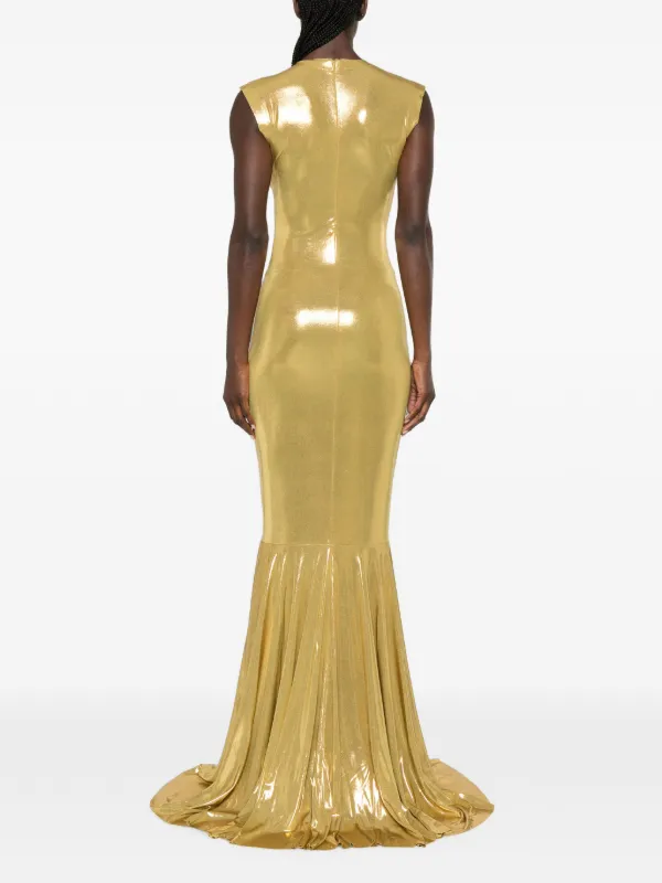 gold fishtail maxi dress High Cowl Neck Scarf Detail Fishtail Maxi Dress In Lemon | EGO US