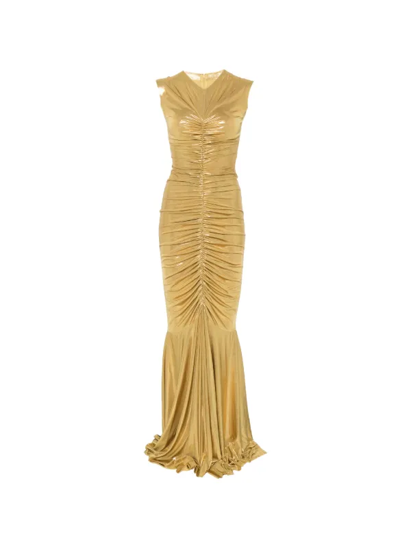 gold fishtail maxi dress Women's Pleated Bodice Fishtail Maxi Dress, Yellow