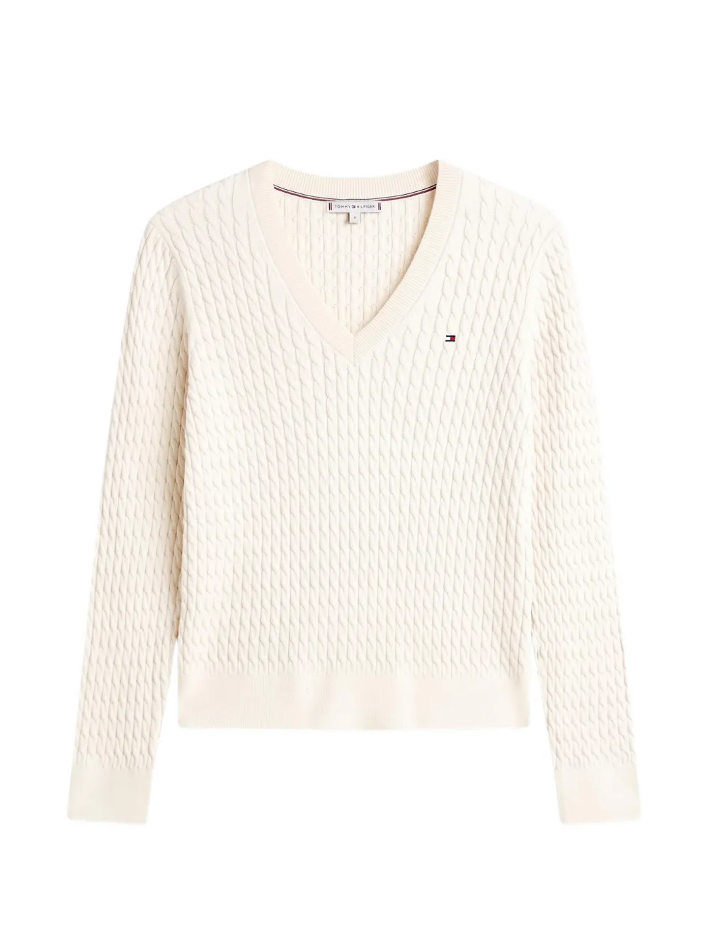 Tommy Hilfiger Kabelgebreide trui met V-hals Beige