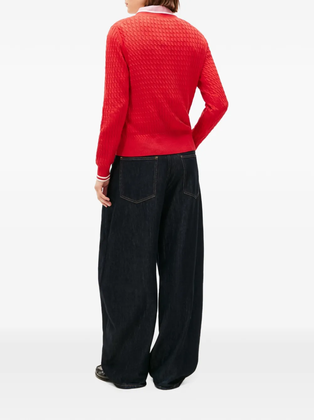 Tommy Hilfiger Kabelgebreide trui met V-hals Rood