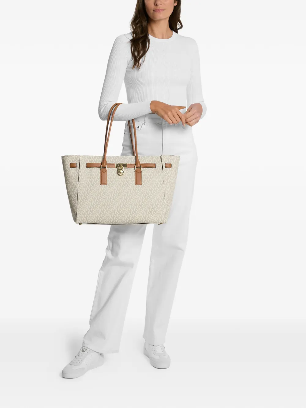 Michael Kors Grote Hamilton Moderne shopper met kenmerkend logo Beige