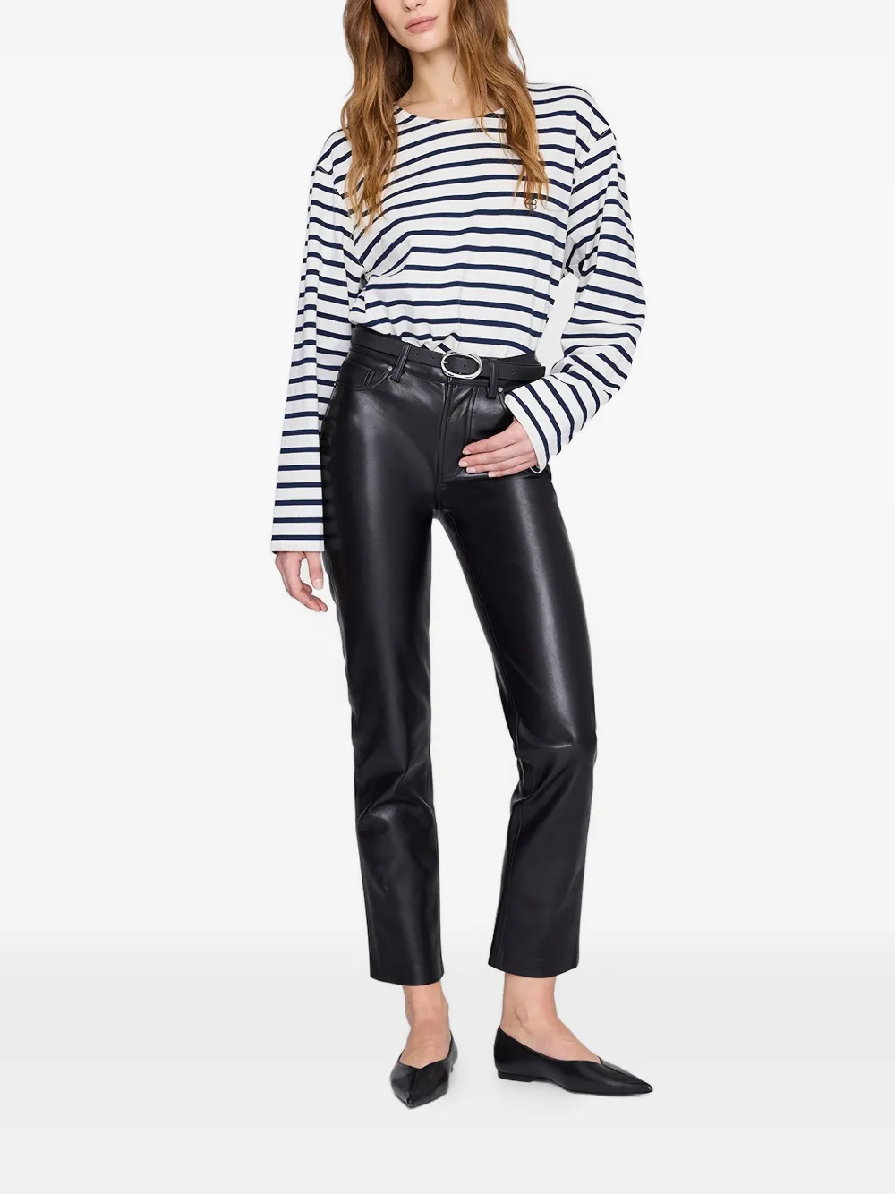  Anine Bing Striped-pattern Long-sleeved T-shirt - White 