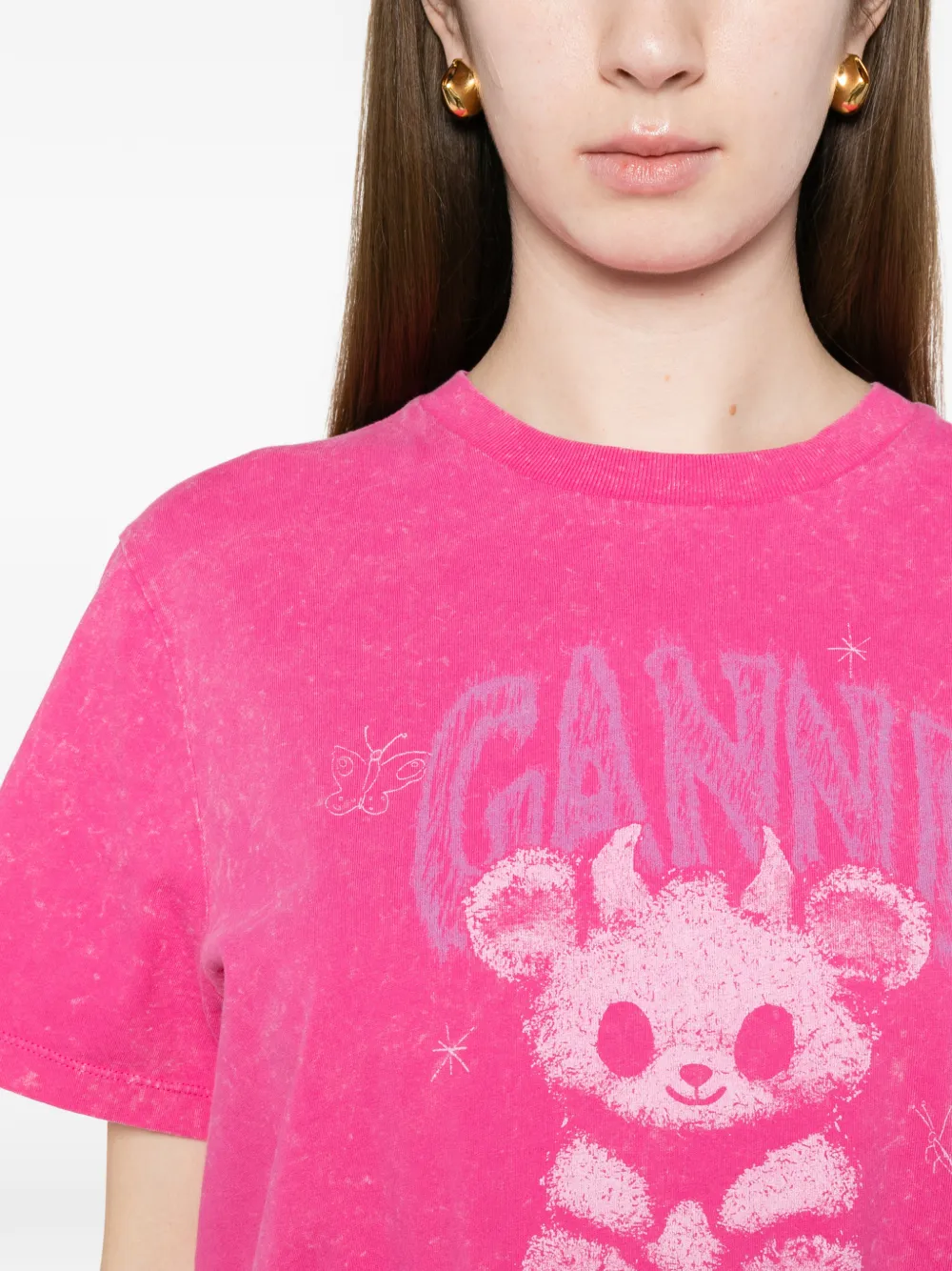 GANNI T-shirt met print Roze