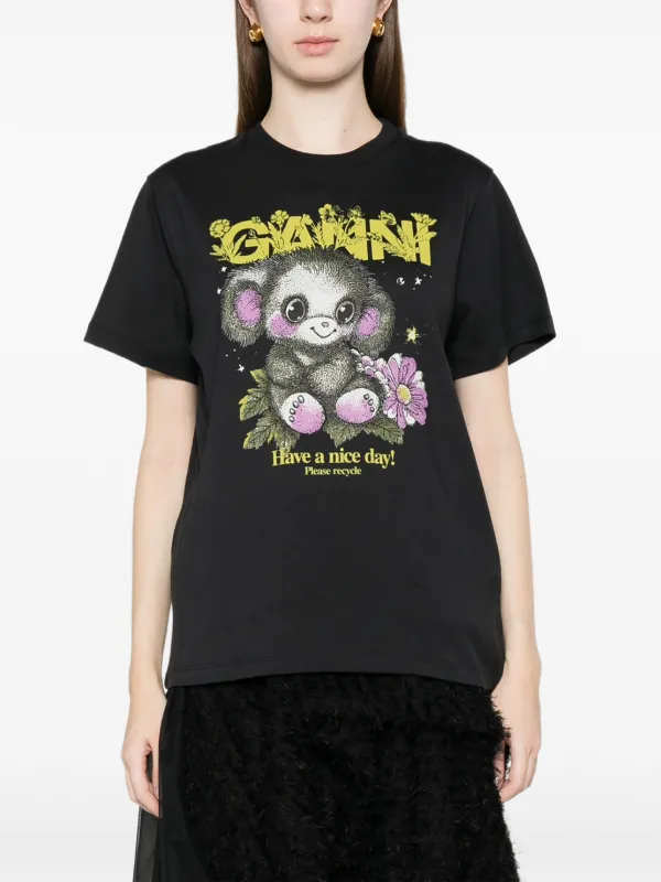 GANNI アニマルプリント T シャツ ブラック M GANNI Graphic T-shirt | Black | FARFETCH