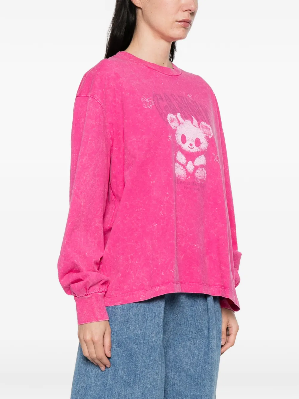 GANNI T-shirt met grafische print en lange mouwen Roze