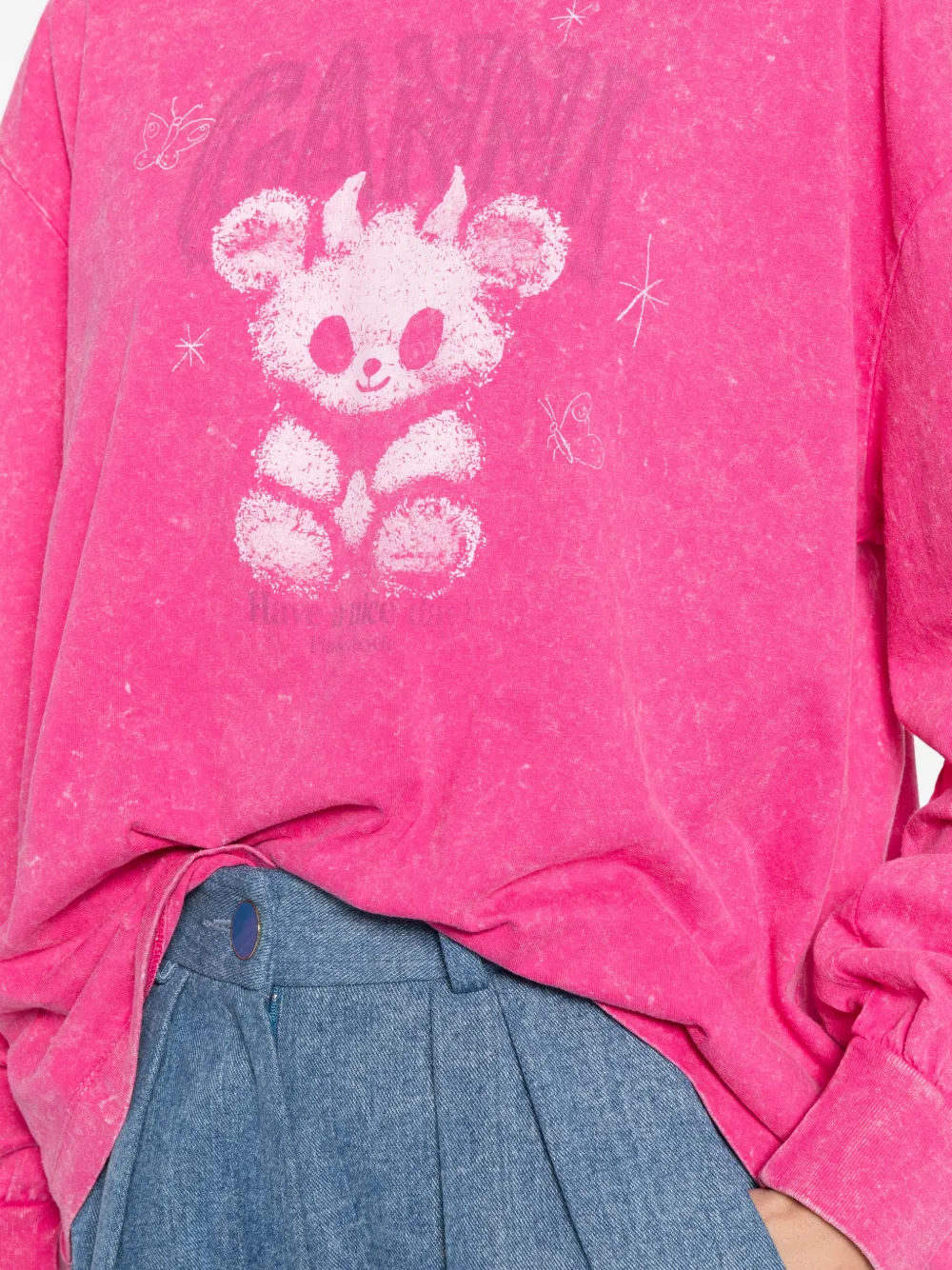 GANNI T-shirt met grafische print en lange mouwen Roze