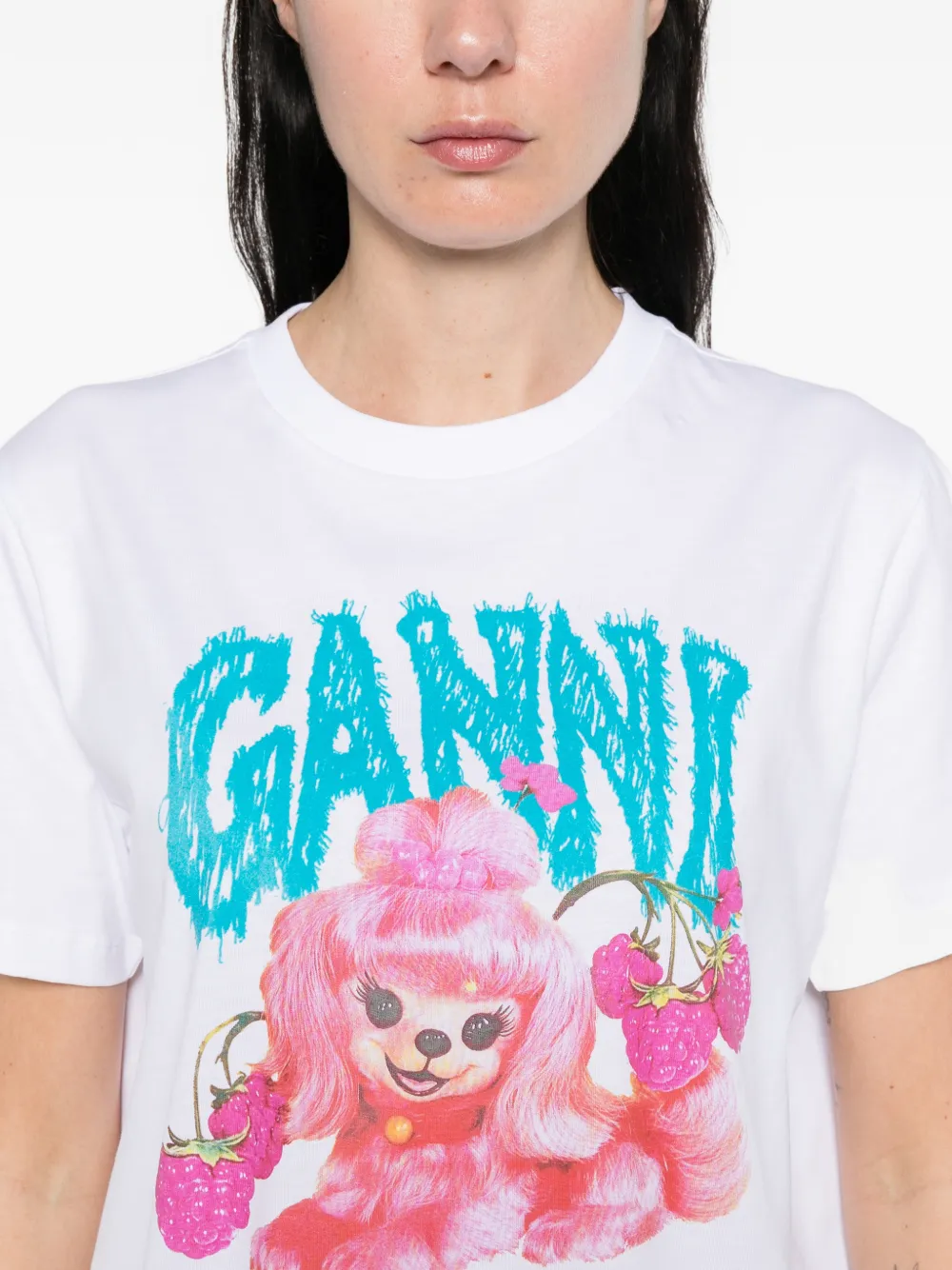 GANNI T-shirt met grafische hondenprint Wit