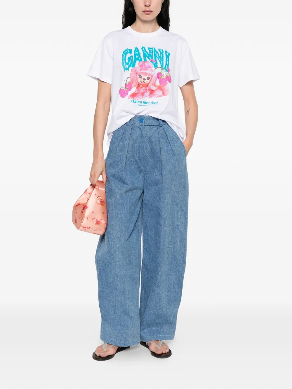GANNI T-shirt met grafische hondenprint Wit