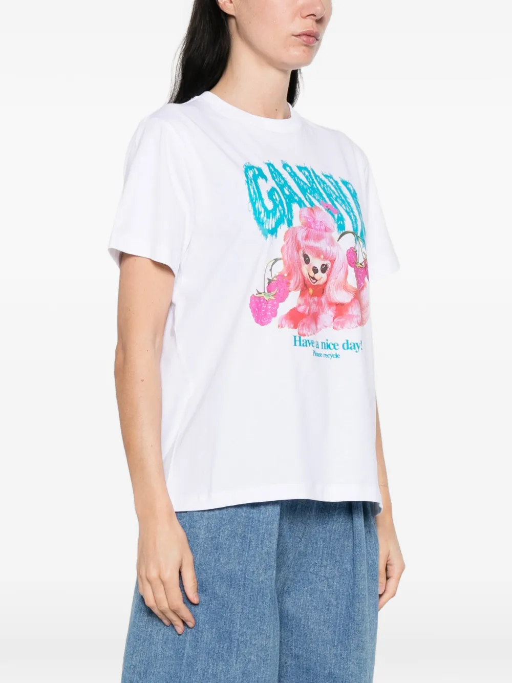 GANNI T-shirt met grafische hondenprint Wit