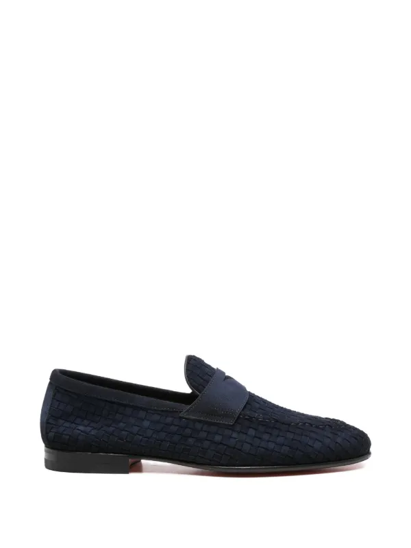 Santoni Woven-strap Leather Loafers in Blue