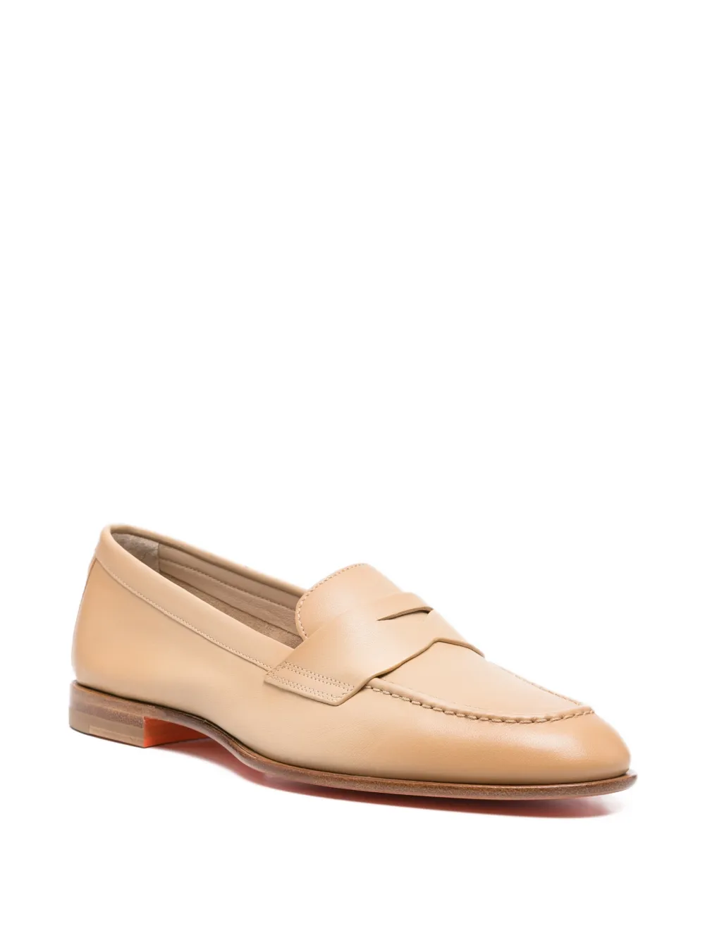 Santoni Leren penny loafers Beige