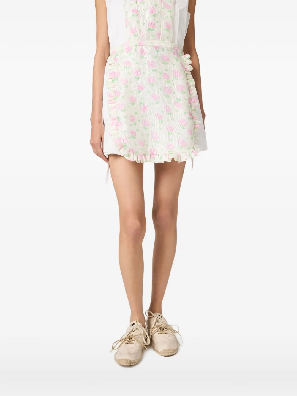 Miu Cloqué schort met bloemen Beige
