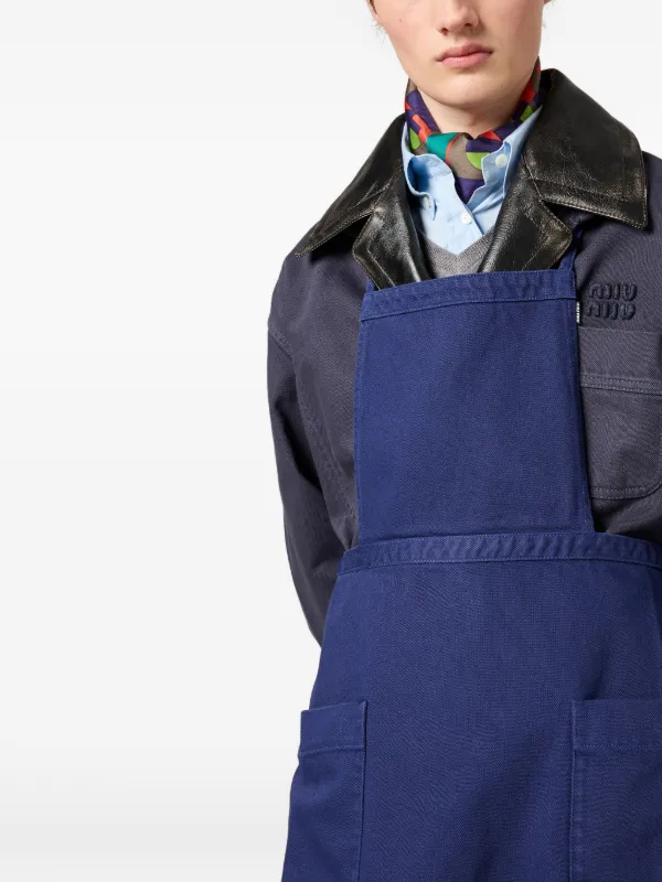 Miu Miu garment-dyed patch-pocket Apron | Blue | FARFETCH