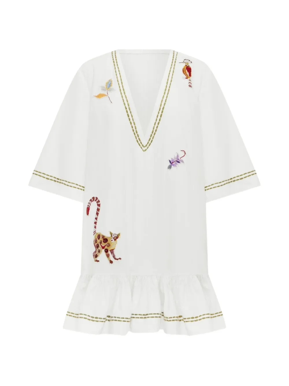 ALEMAIS Camelia embroidered ruffled dress - Bianco