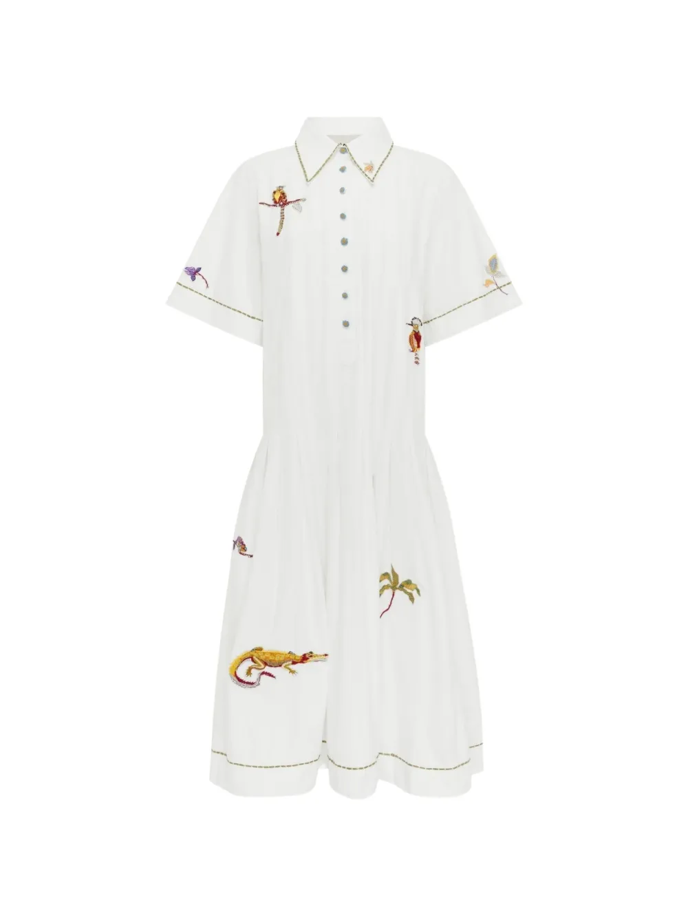 ALEMAIS Camelia embroidered pleated shirtdress - White