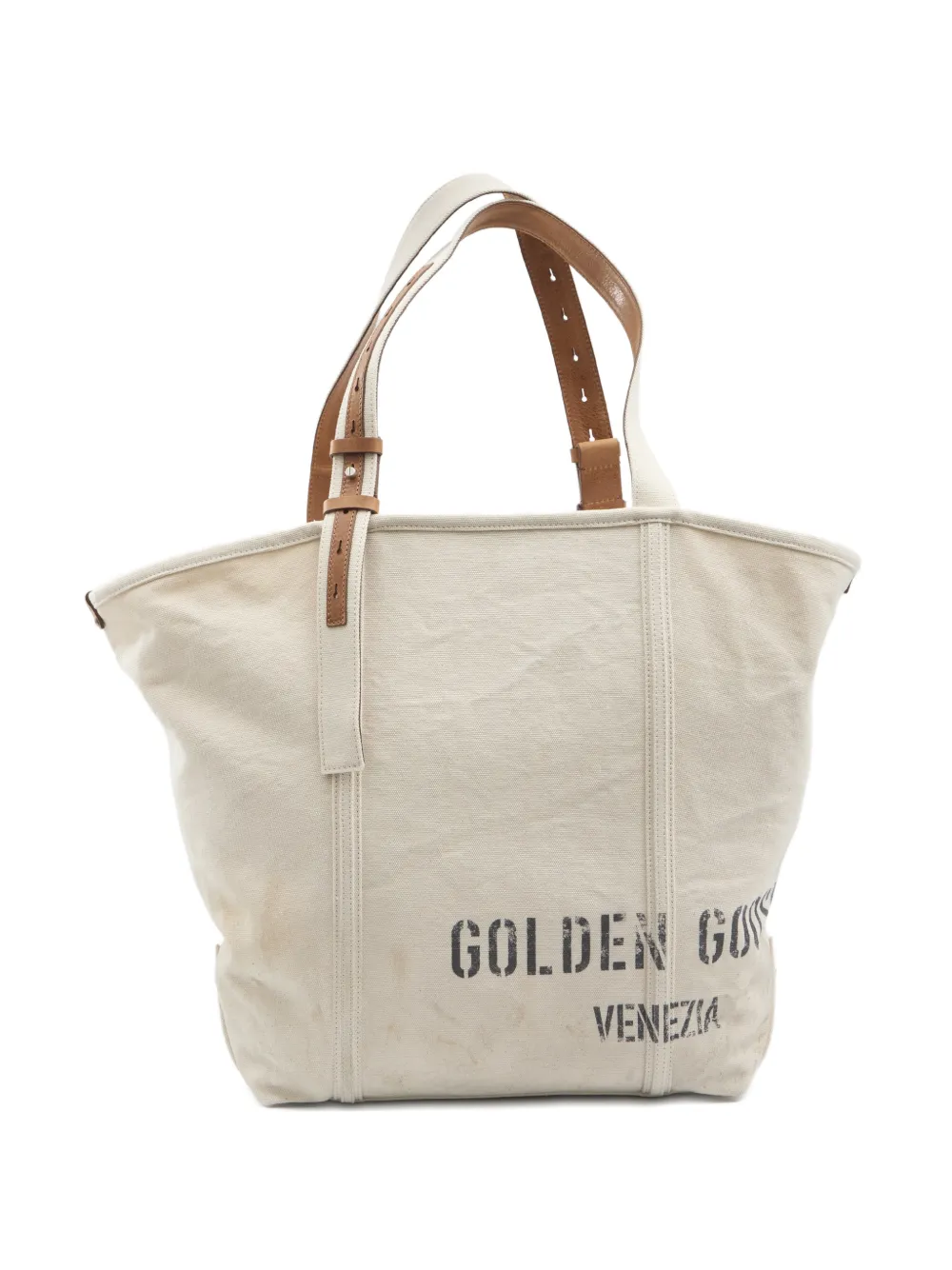 Golden Goose adjustable-handle print canvas tote bag - Toni neutri