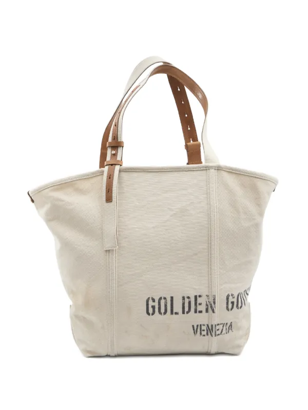 Golden Goose Logo Print Tote Bag in Neutrals