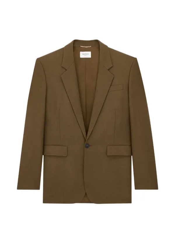 Saint Laurent Single-breasted Jacket in Wool in Brown