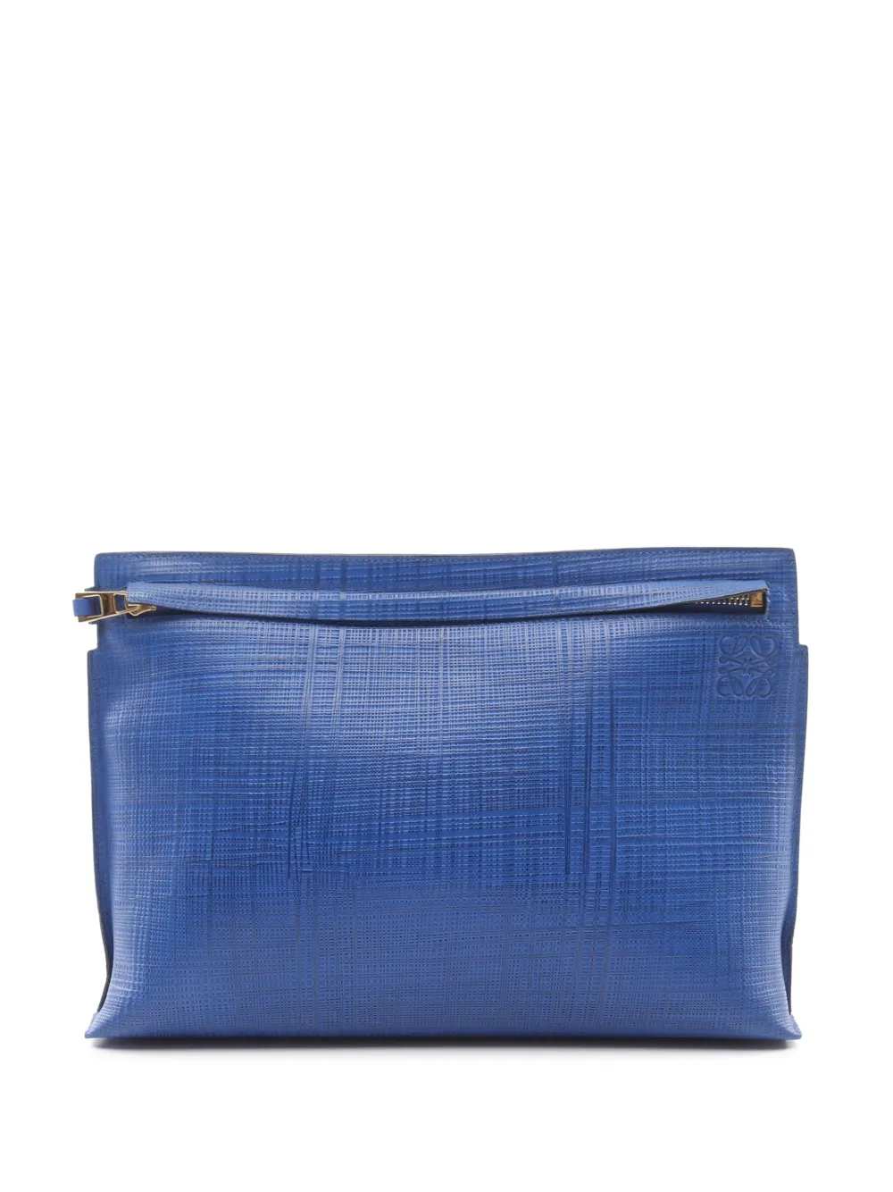 Loewe Pre-Owned 2010-2026 Large Linen Embossed Patent Anagram Repeat T Pouch clutch bag - Blu
