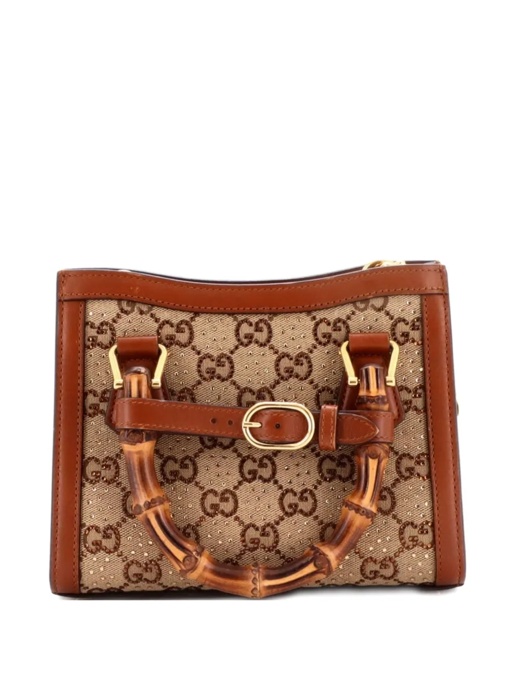Gucci Pre-Owned Borsa tote Diana NM mini in tela GG con cristalli e manico in bambù - Marrone