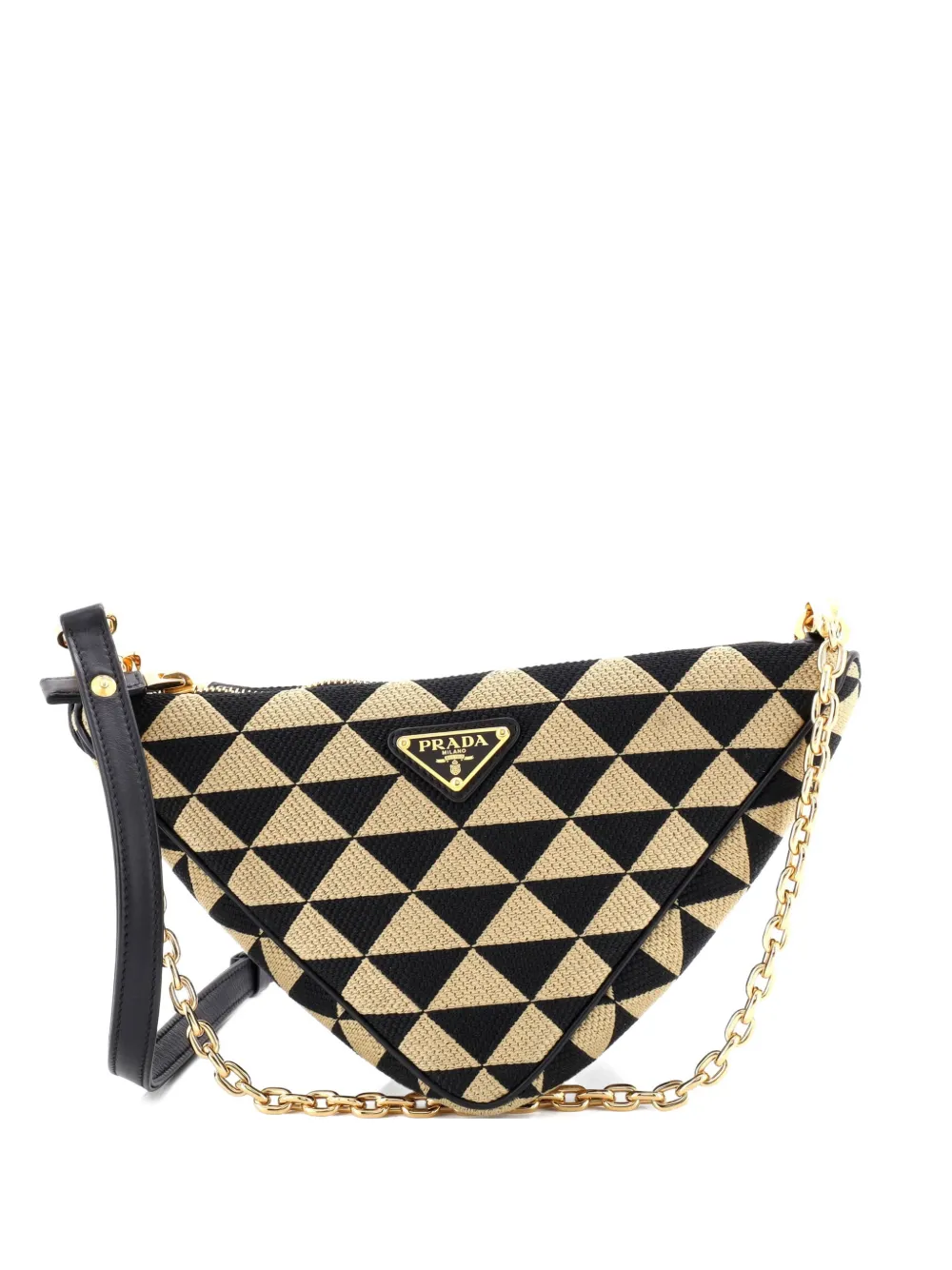 Prada Pre-Owned Symbole Triangle Bag Leather and Jacquard Mini shoulder bag - Nero