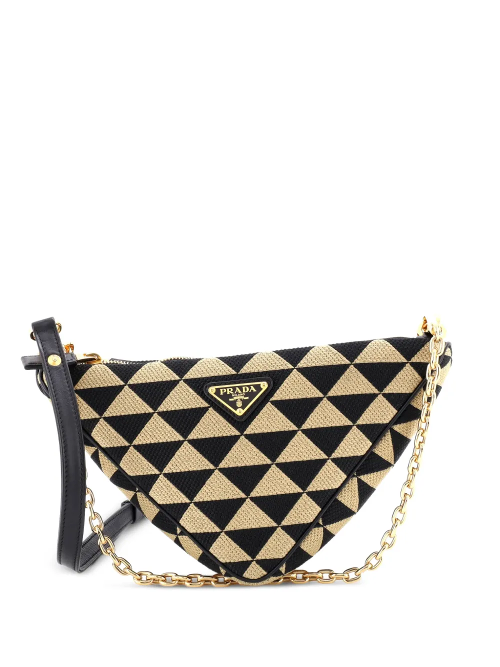 Prada Pre-Owned Symbole Triangle Bag Leather and Jacquard Mini shoulder bag - Nero