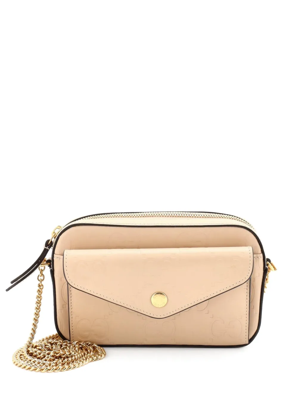 Gucci Pre-Owned Front Pocket Chain Shoulder Bag Jumbo GG Embossed Leather Super Mini crossbody bag - Toni neutri