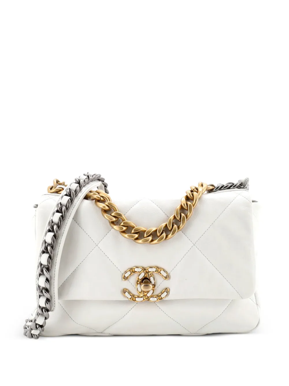 CHANEL Pre-Owned Borsa a tracolla 19 media in pelle trapuntata con battente - Bianco