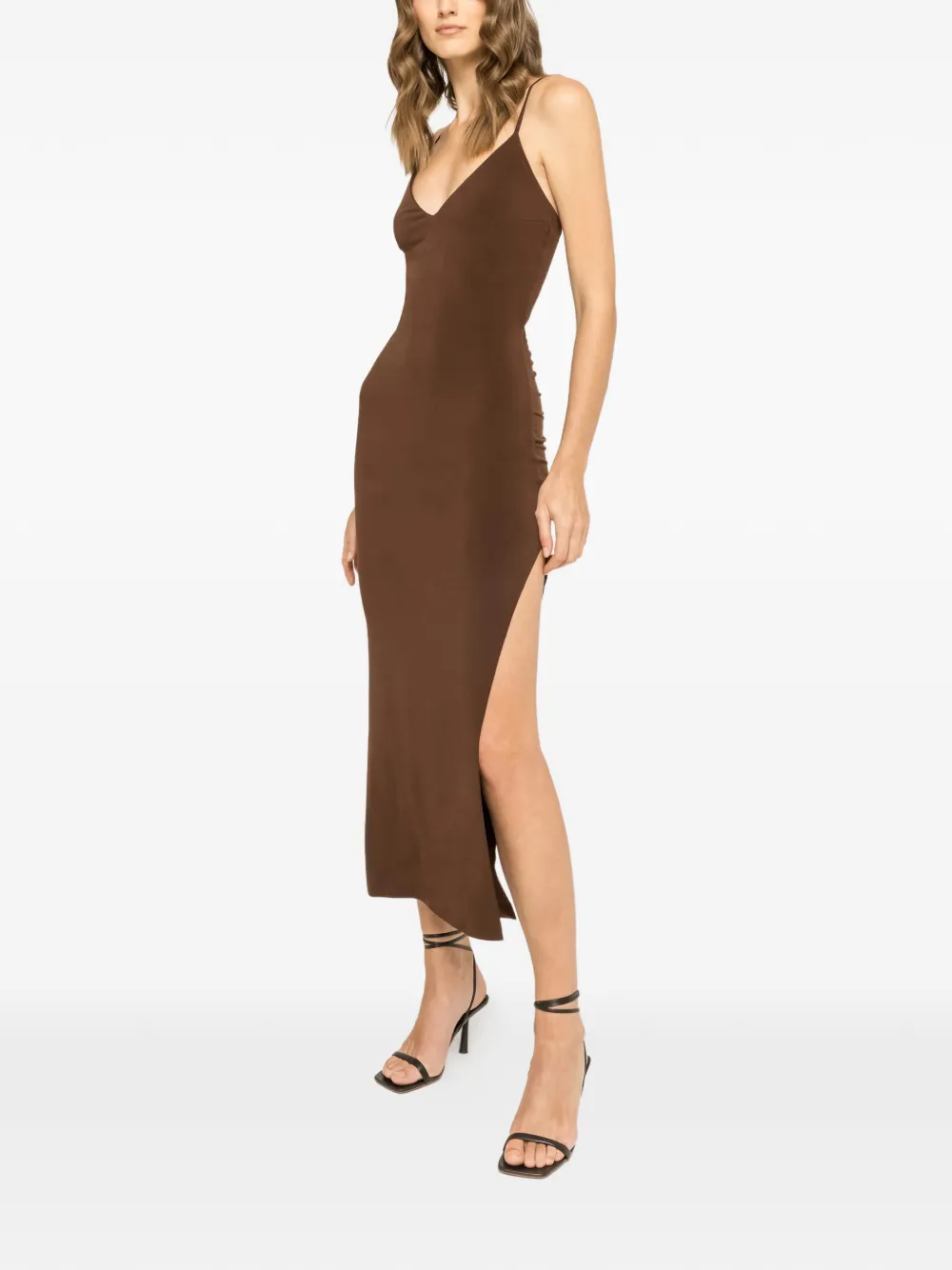 NISSA Midi-jurk met open rug Bruin