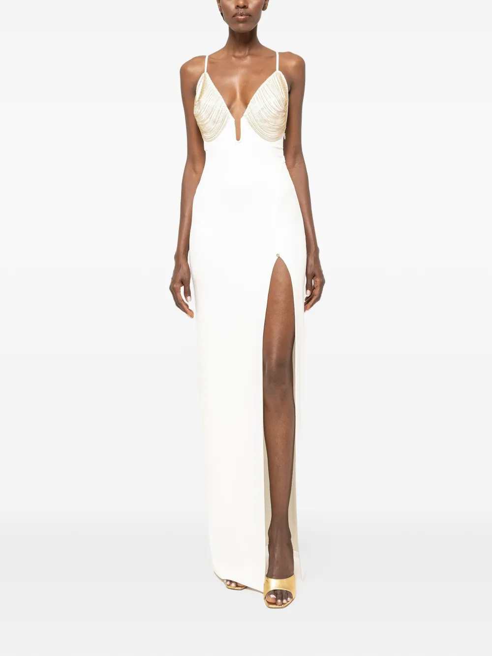 NISSA fringe-detail maxi dress - Bianco