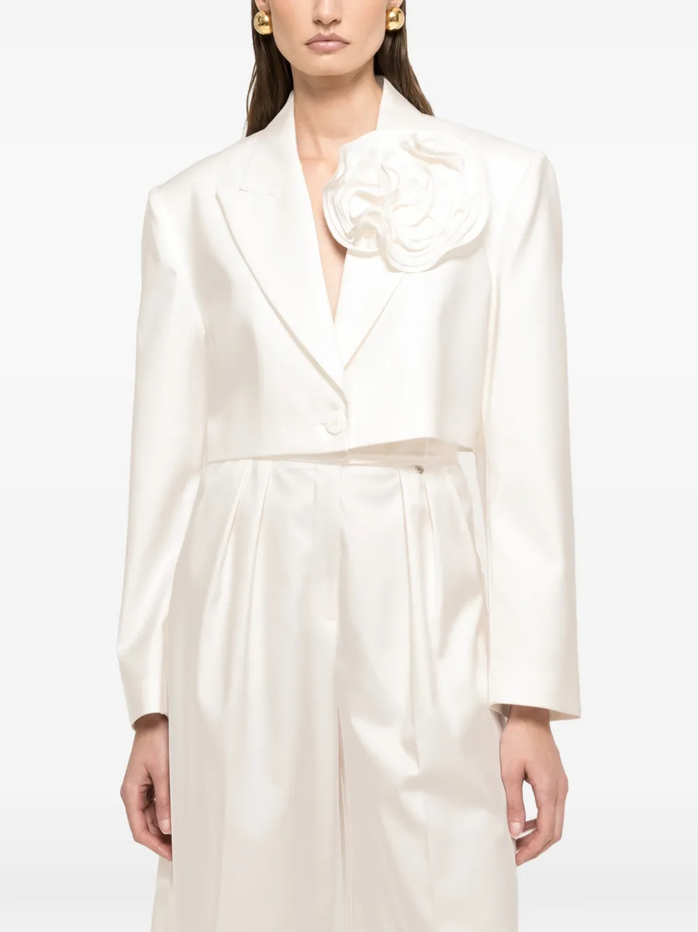 Nissa Floral-detail Crop Blazer In White