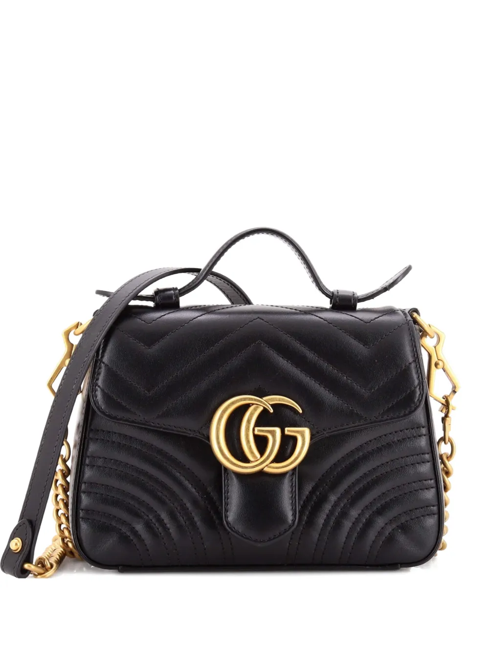Gucci Pre-Owned GG Marmont Top Handle Flap Bag Matelasse Leather Mini satchel - Nero