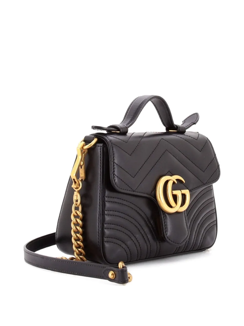 Gg Marmont Top Handle Flap Bag Matelasse Leather Mini Satchel