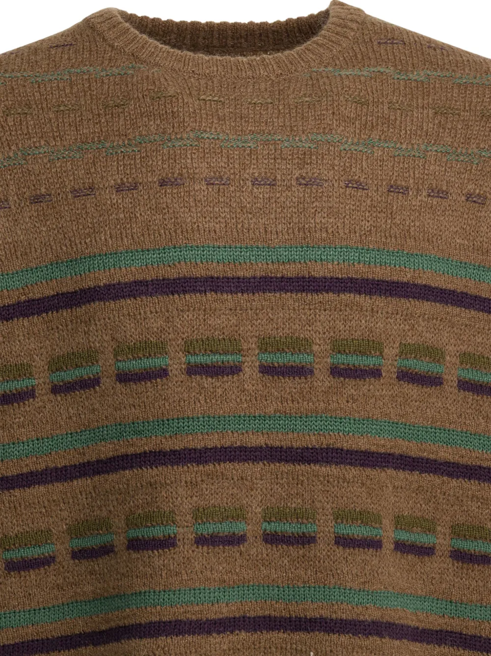 Beams Plus Striped Crew-neck Sweater - Brown 