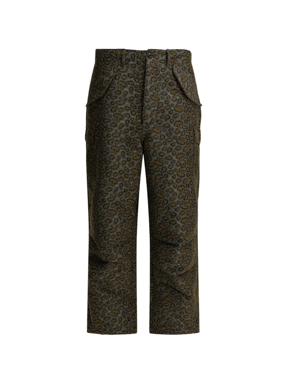 BEAMS PLUS flap-pocket leopard print trousers - Grigio
