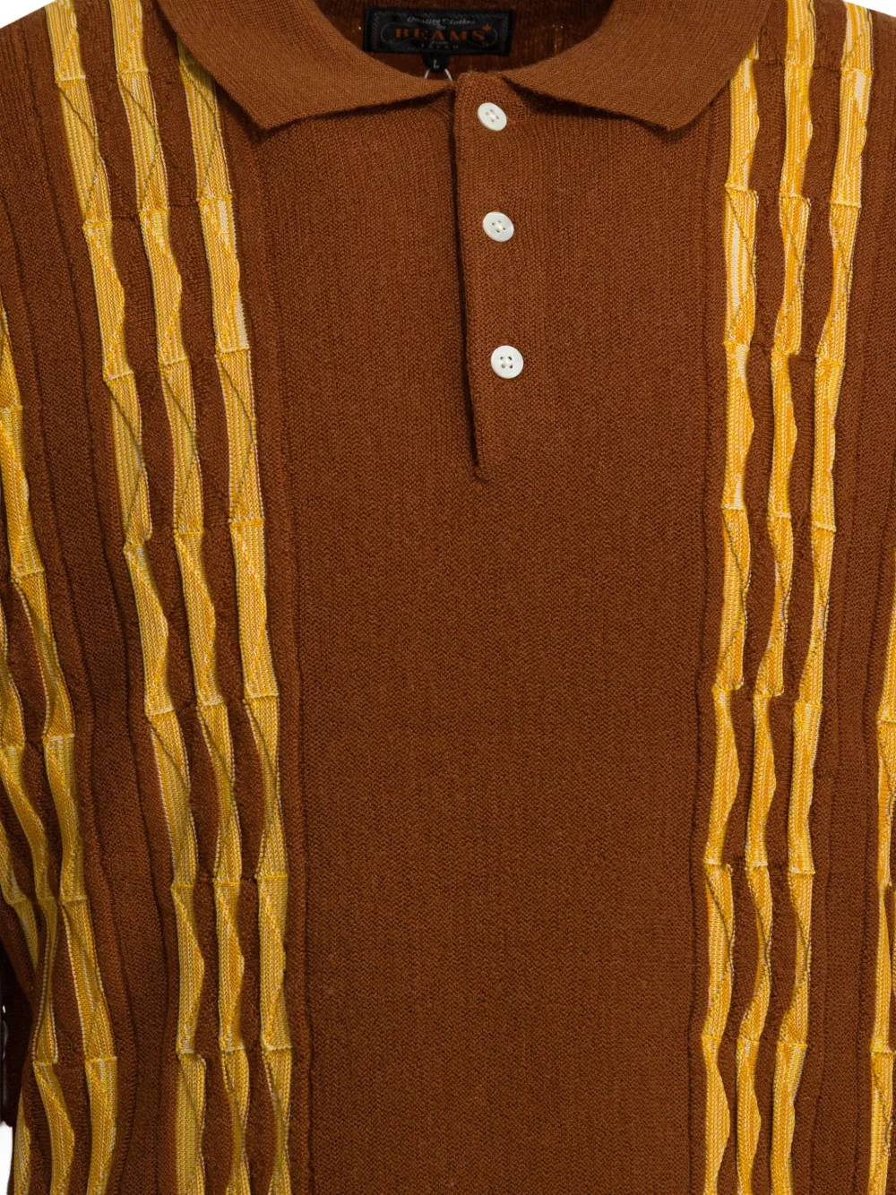  Beams Plus Polo-collar Sweater - Brown 