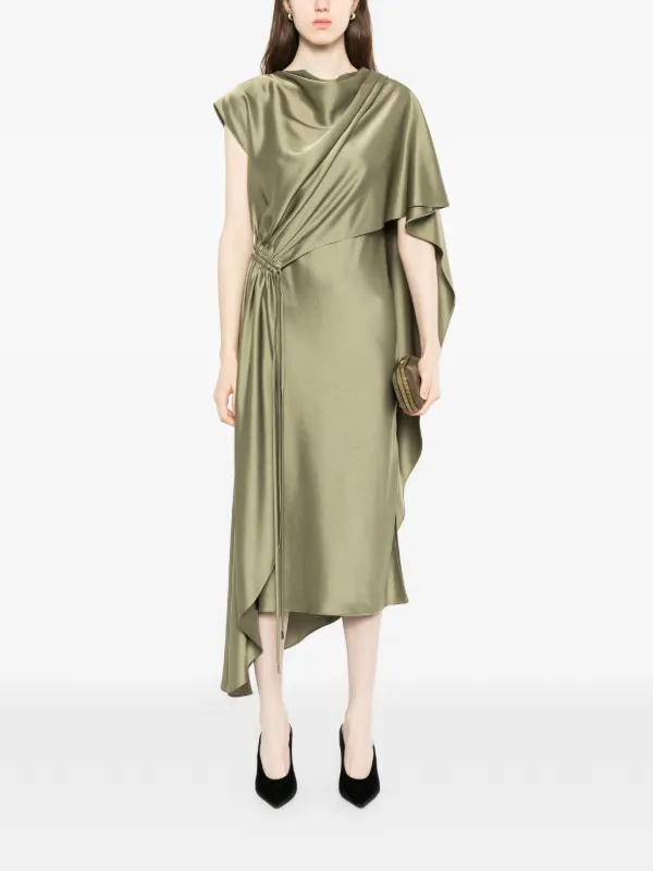 green draped midi dress Amsale Women's Satin Draped Cocktail Dress - Olive