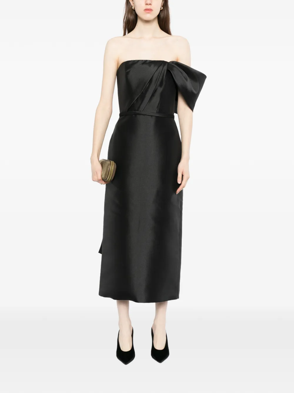  Amsale Bow Midi Cocktail Dress - Black 