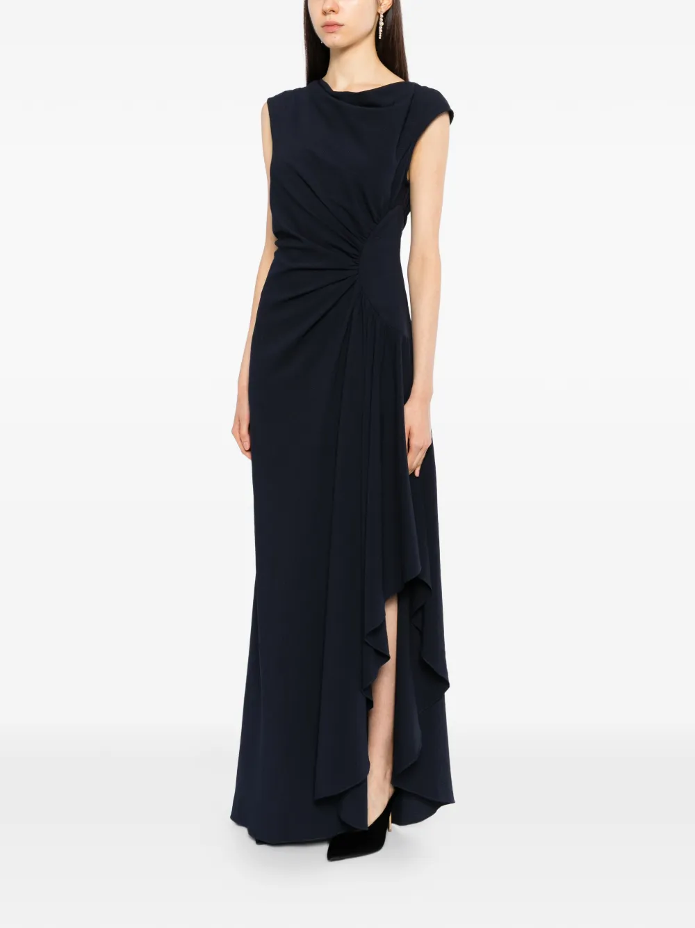 Amsale textured cowl-neck gown Zwart