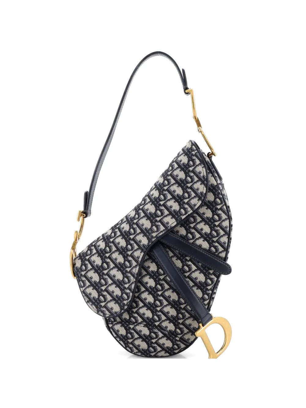 Christian Dior Pre-Owned Borsa a spalla Saddle media in tela con motivo Oblique - Blu