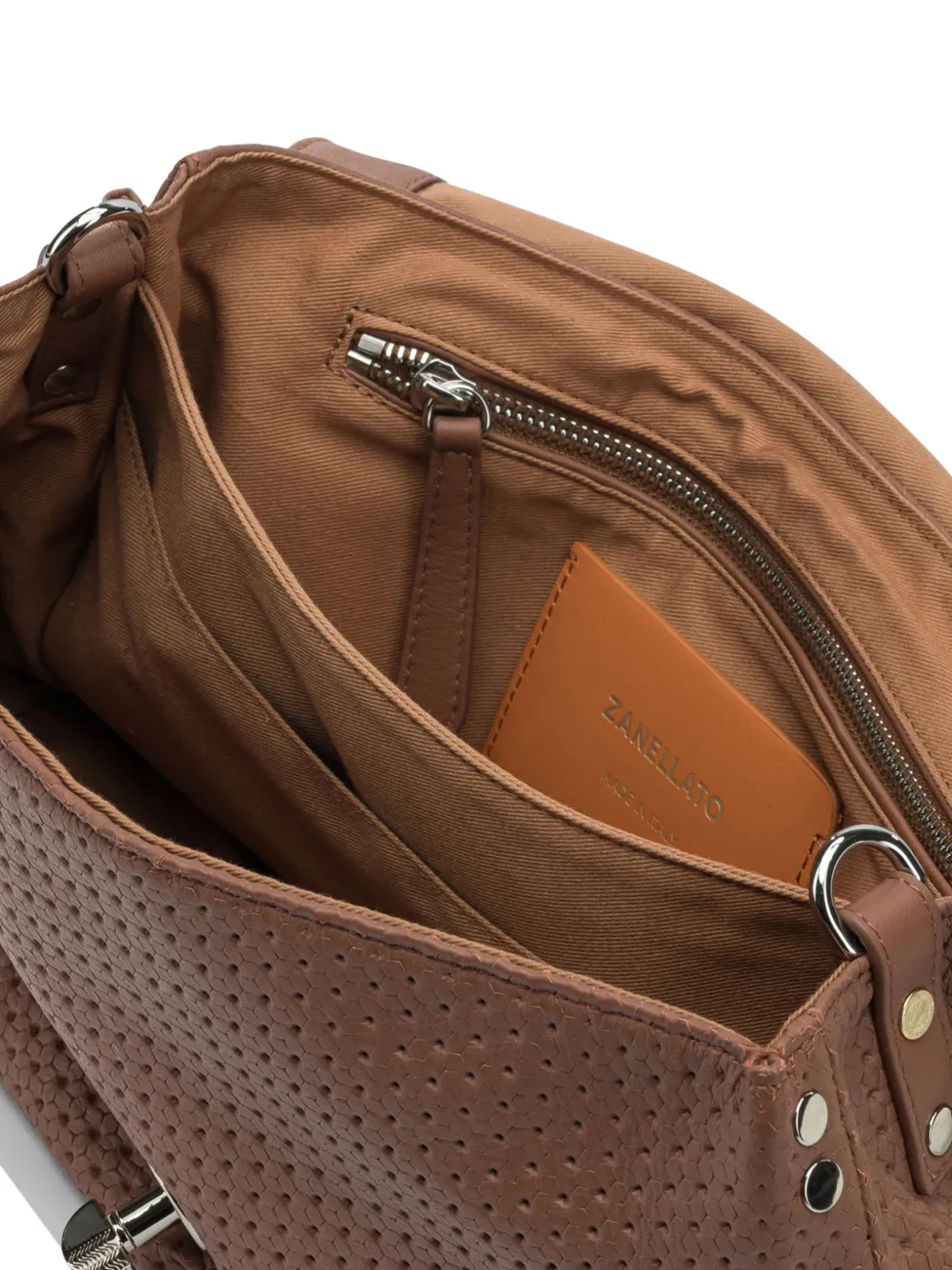 Zanellato Postina geperforeerde shopper verfraaid met studs Bruin