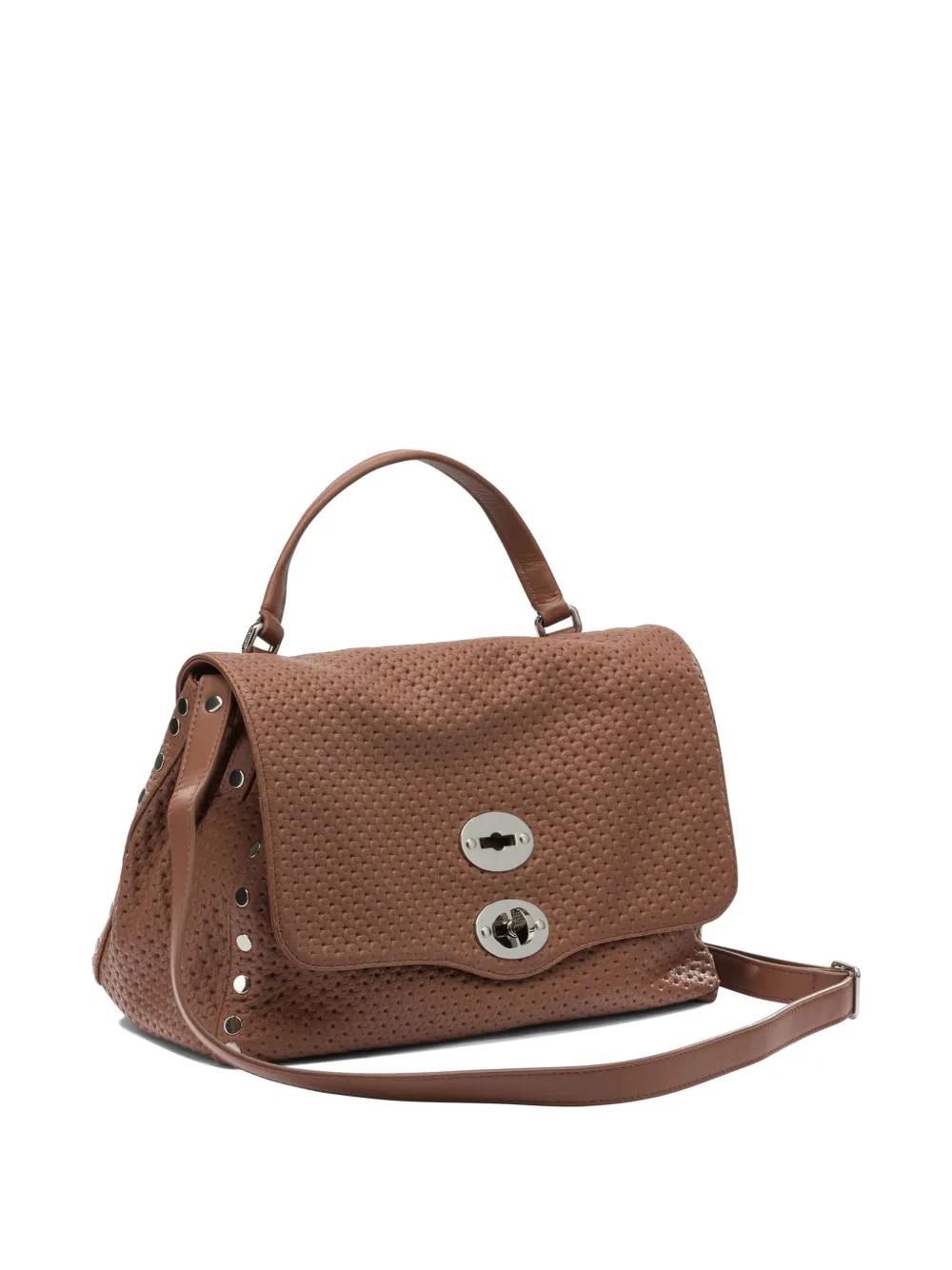 Zanellato Postina geperforeerde shopper verfraaid met studs Bruin